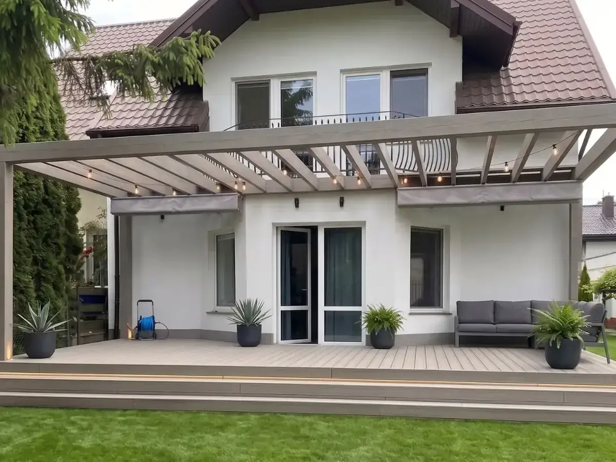 Pergola aluminiowa Warszawa — realizacja 3 Realizacja montażu pergoli aluminiowej Warszawa — projekt nr 3 Tarasy Wesoła