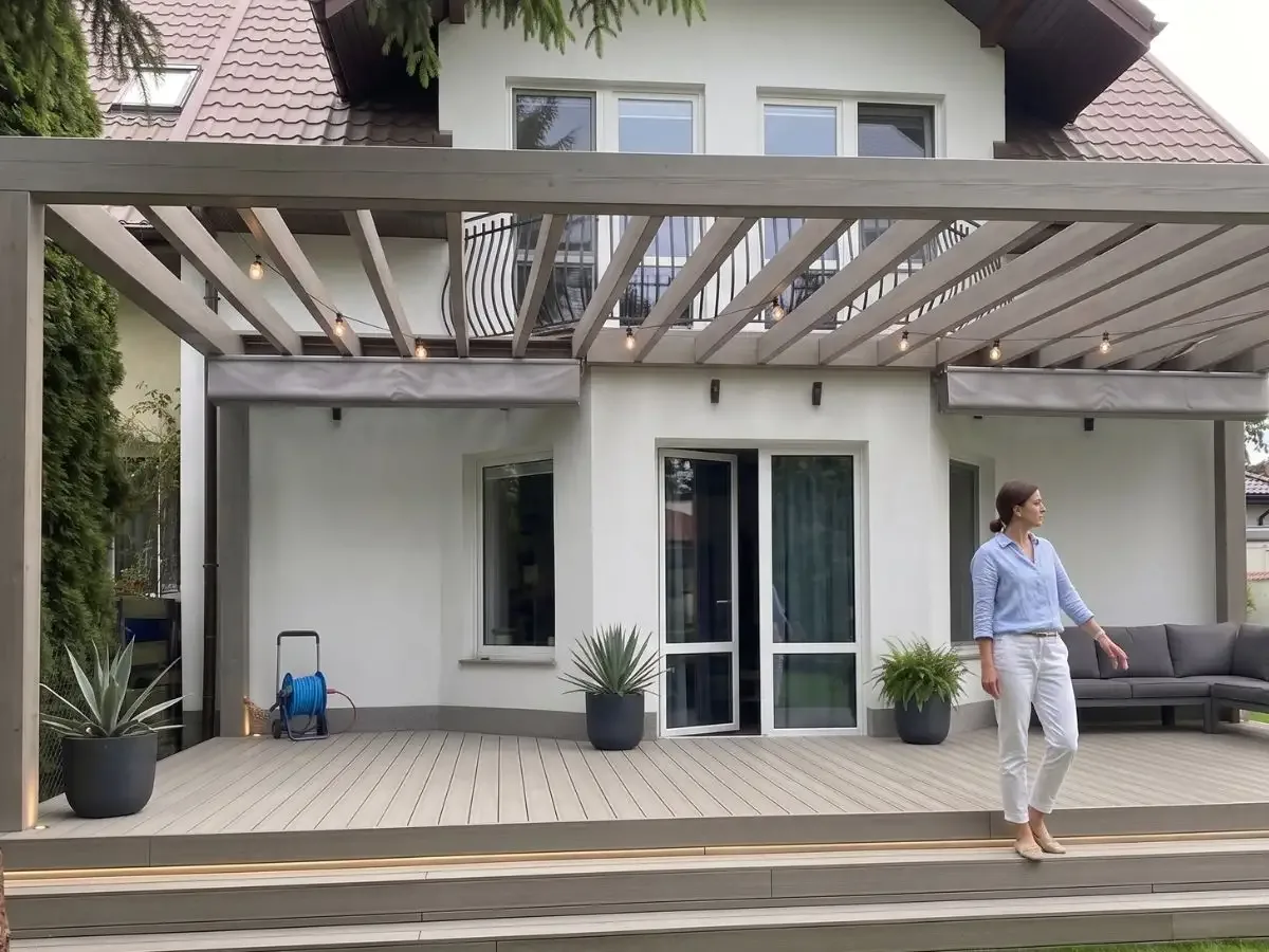 Pergola aluminiowa Warszawa — realizacja 4 Realizacja montażu pergoli aluminiowej Warszawa — projekt nr 4 Tarasy Wesoła