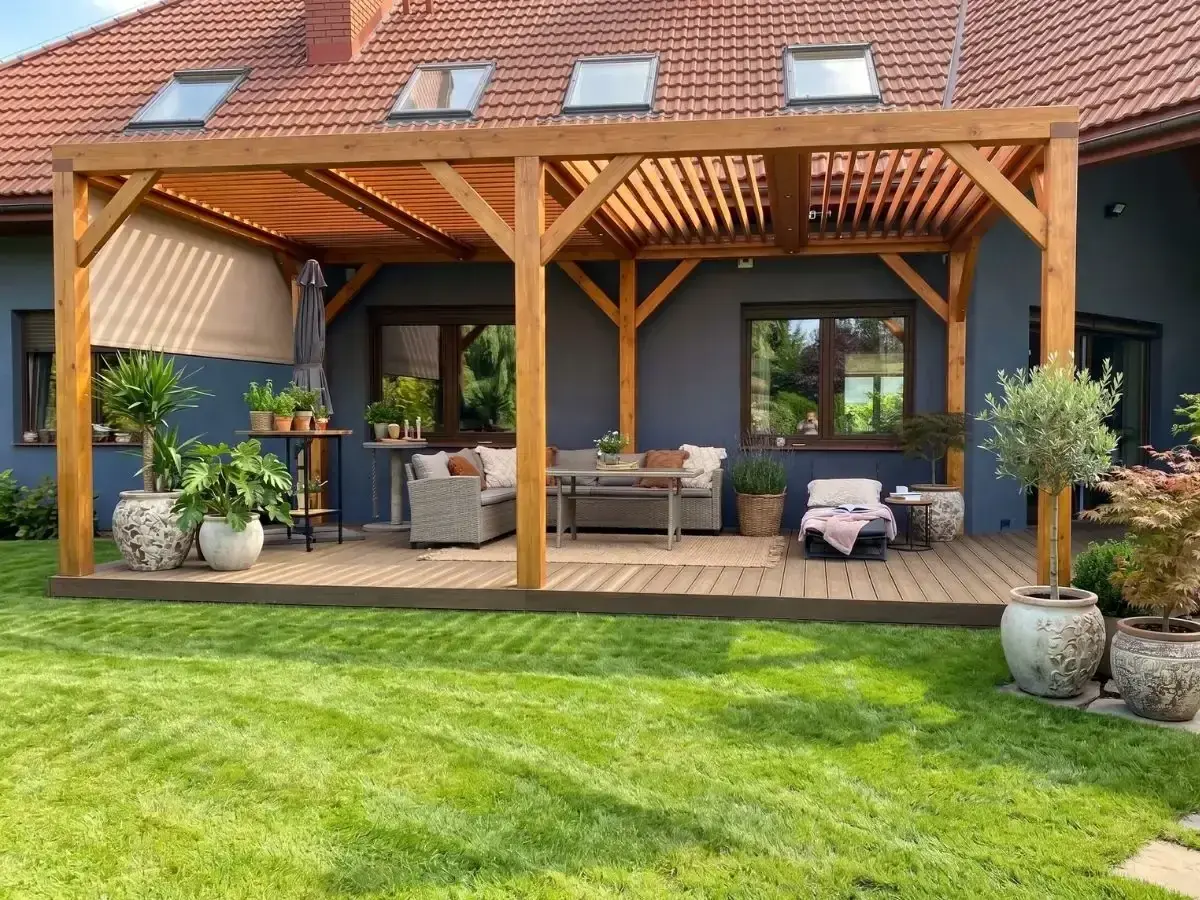 Pergola tarasowa Warszawa — realizacja 3 Realizacja pergoli tarasowej Warszawa — projekt nr 3 Tarasy Wesoła