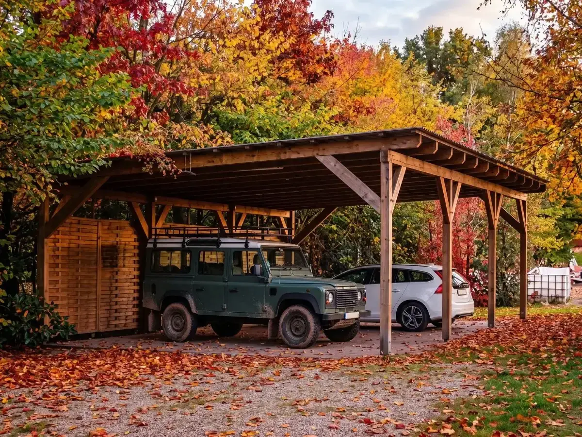 Wiata garażowa carport Warszawa — realizacja 2 Realizacja wiaty garażowej carport Warszawa — projekt nr 2 Tarasy Wesoła