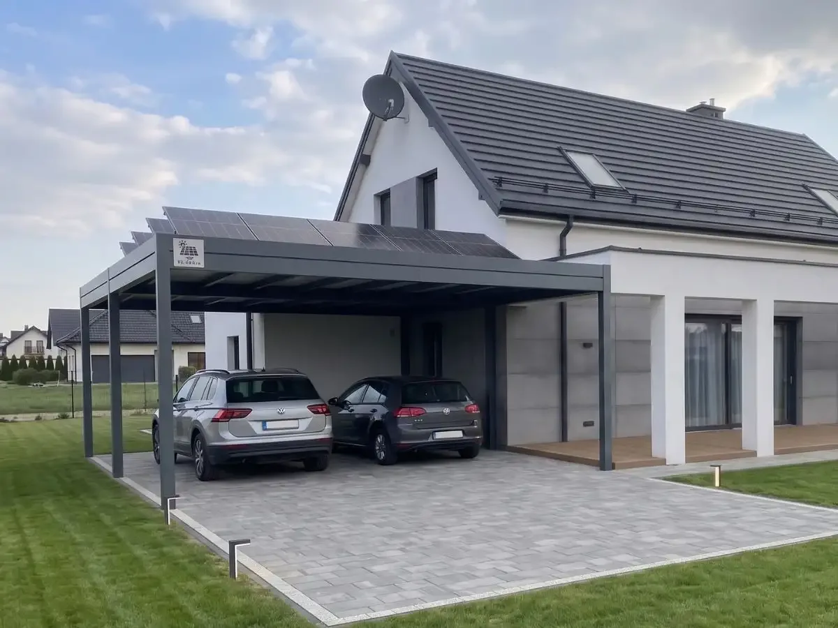Wiata garażowa carport Warszawa — realizacja 4 Realizacja wiaty garażowej carport Warszawa — projekt nr 4 Tarasy Wesoła