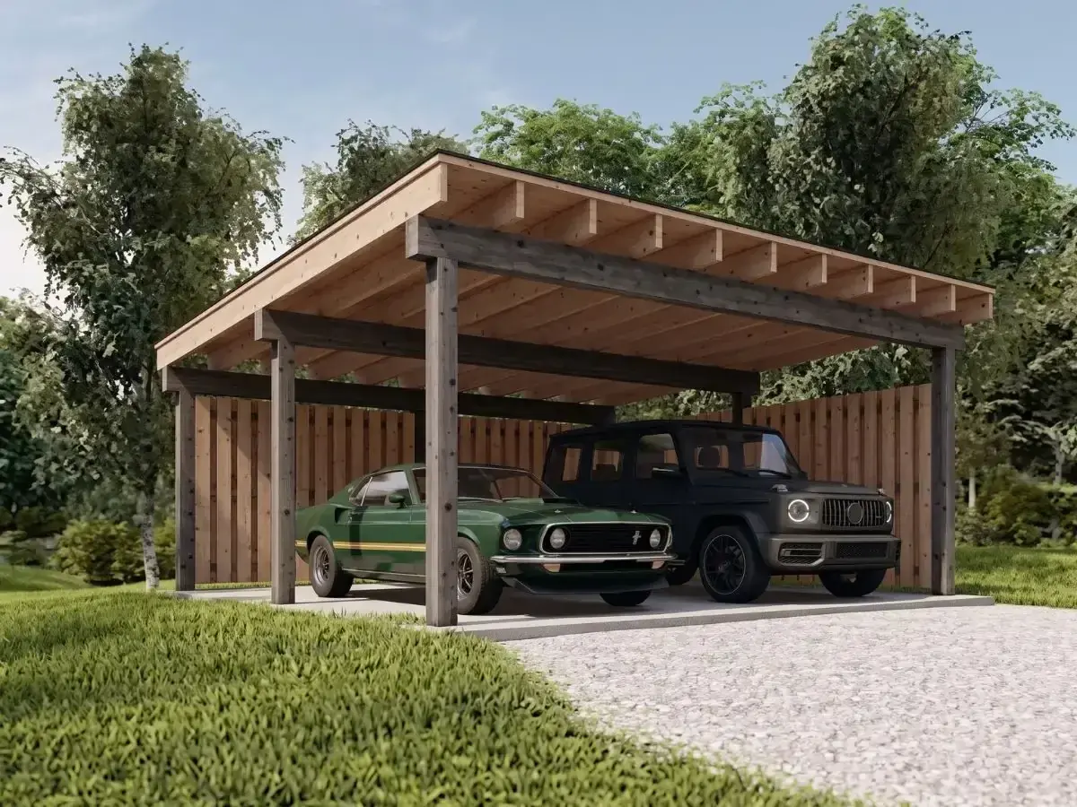 Wiata garażowa carport Warszawa — realizacja 6 Realizacja wiaty garażowej carport Warszawa — projekt nr 6 Tarasy Wesoła