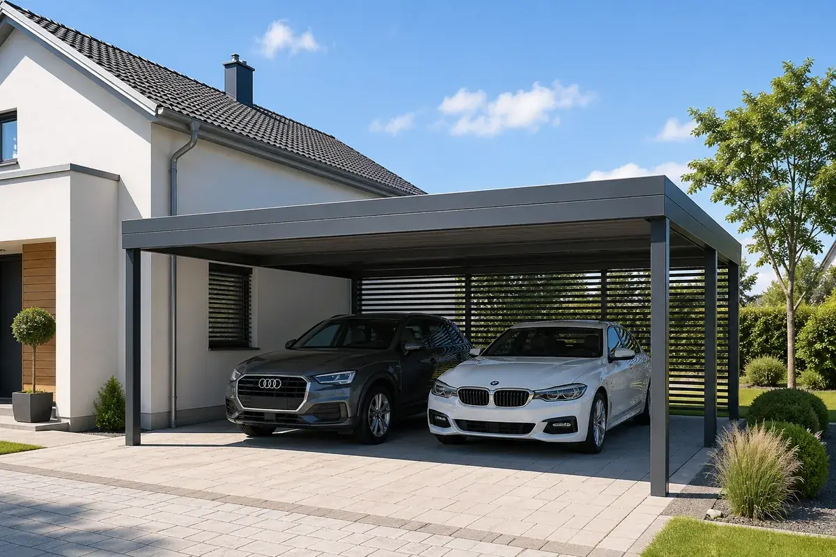 Wiata garażowa carport Warszawa — realizacja 8 Realizacja wiaty garażowej carport Warszawa — projekt nr 8 Tarasy Wesoła