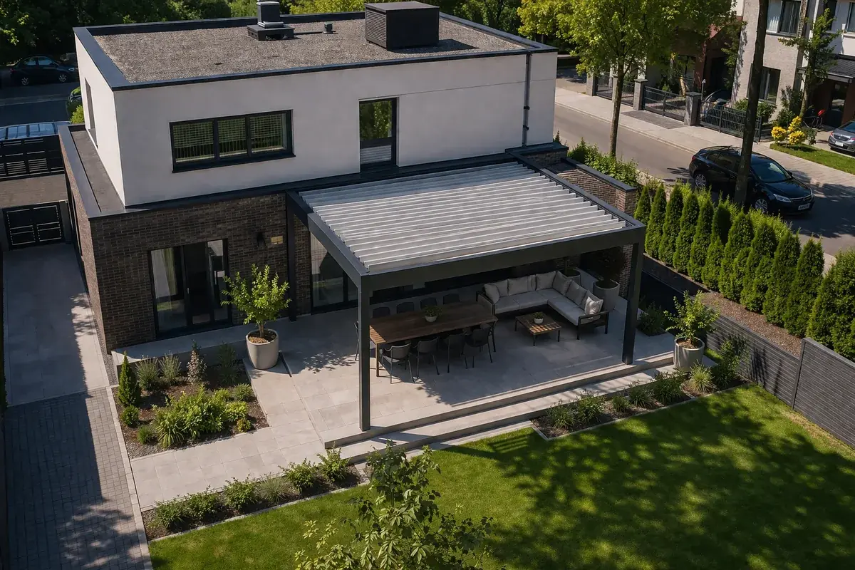 Zadaszenie tarasu Warszawa — realizacja 4 Realizacja zadaszenia tarasu Warszawa — projekt nr 4 Tarasy Wesoła